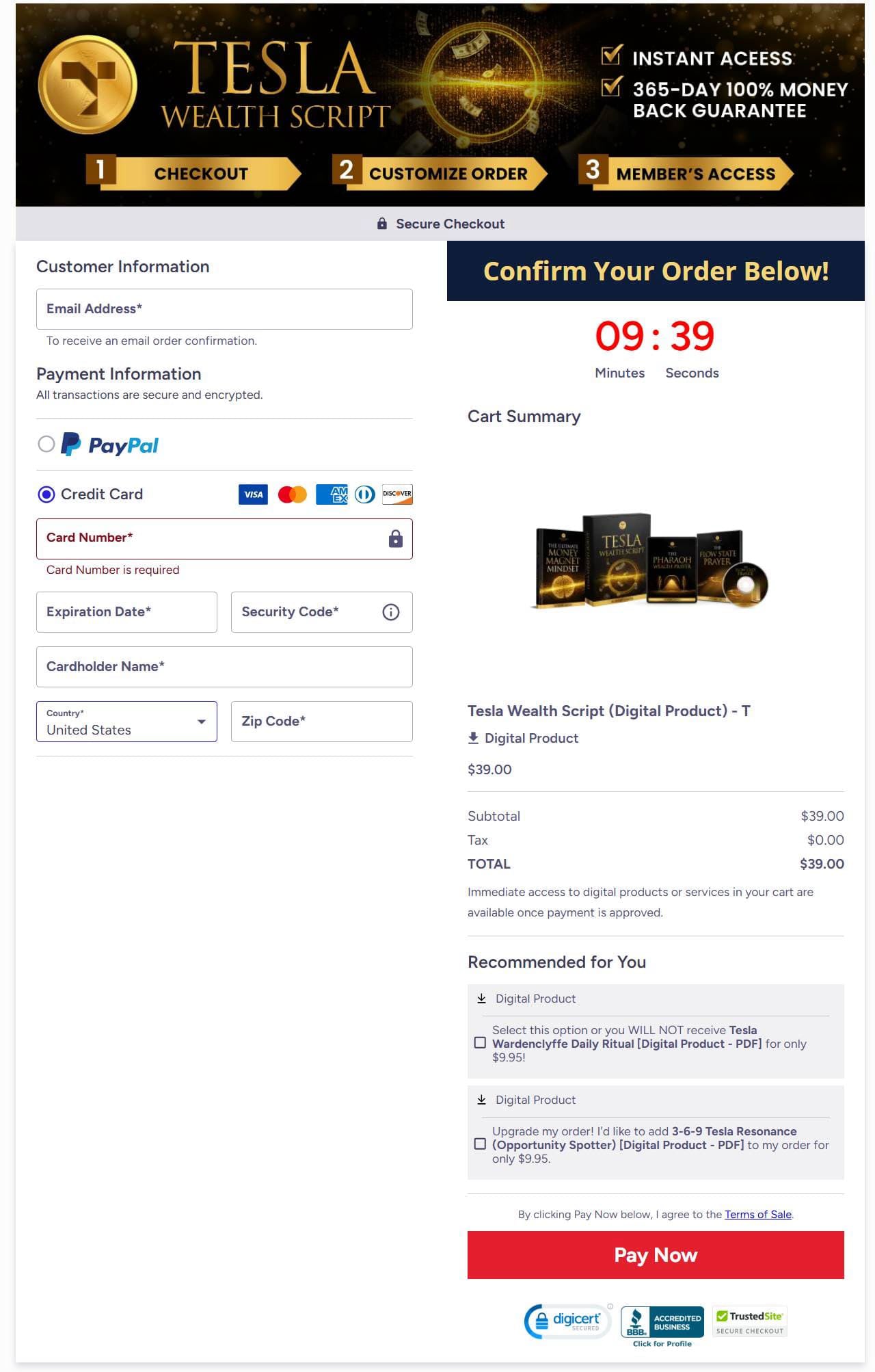 Tesla Wealth Script Checkout Secure Page